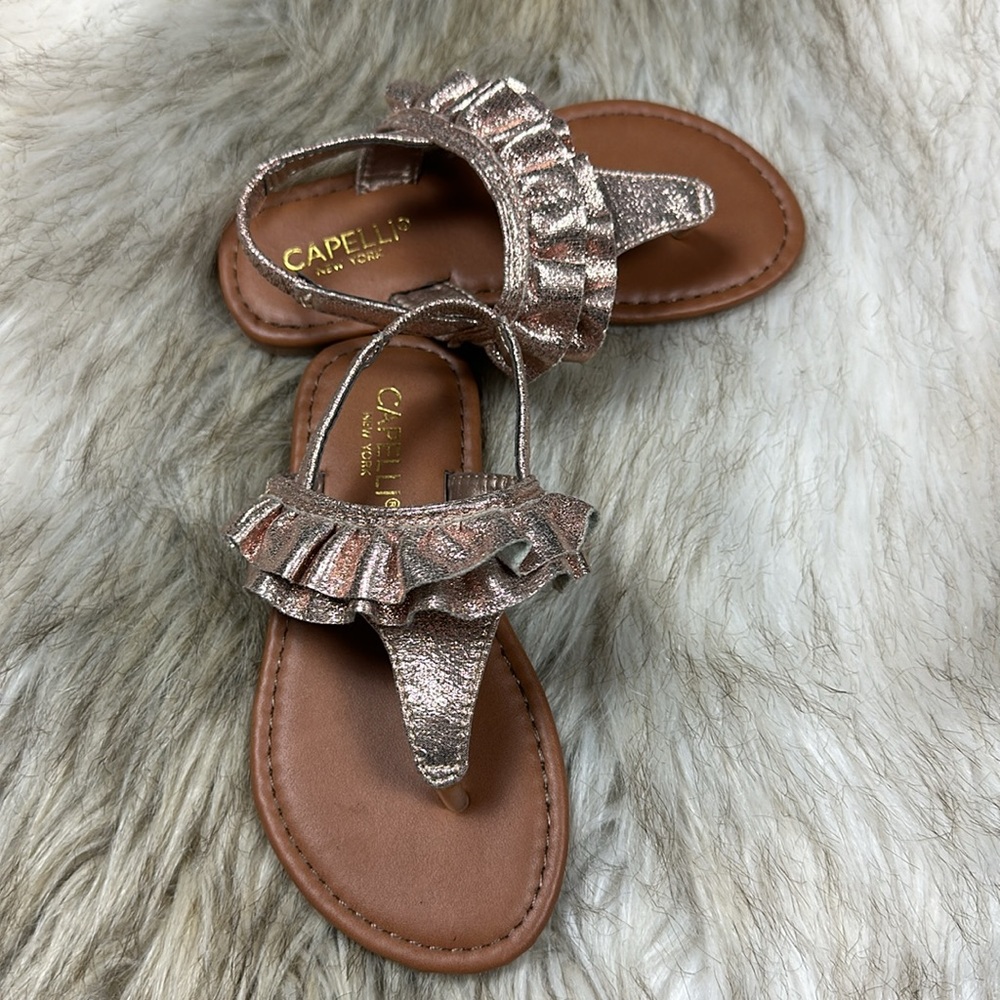 Size 10 Capelli Rose Gold Thong Ruffle Sandals